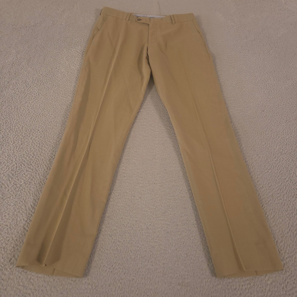 Ballin Pants Mens 32x34 Tan Comfort-EZE Pleated Super 120s Wool Straight Slacks